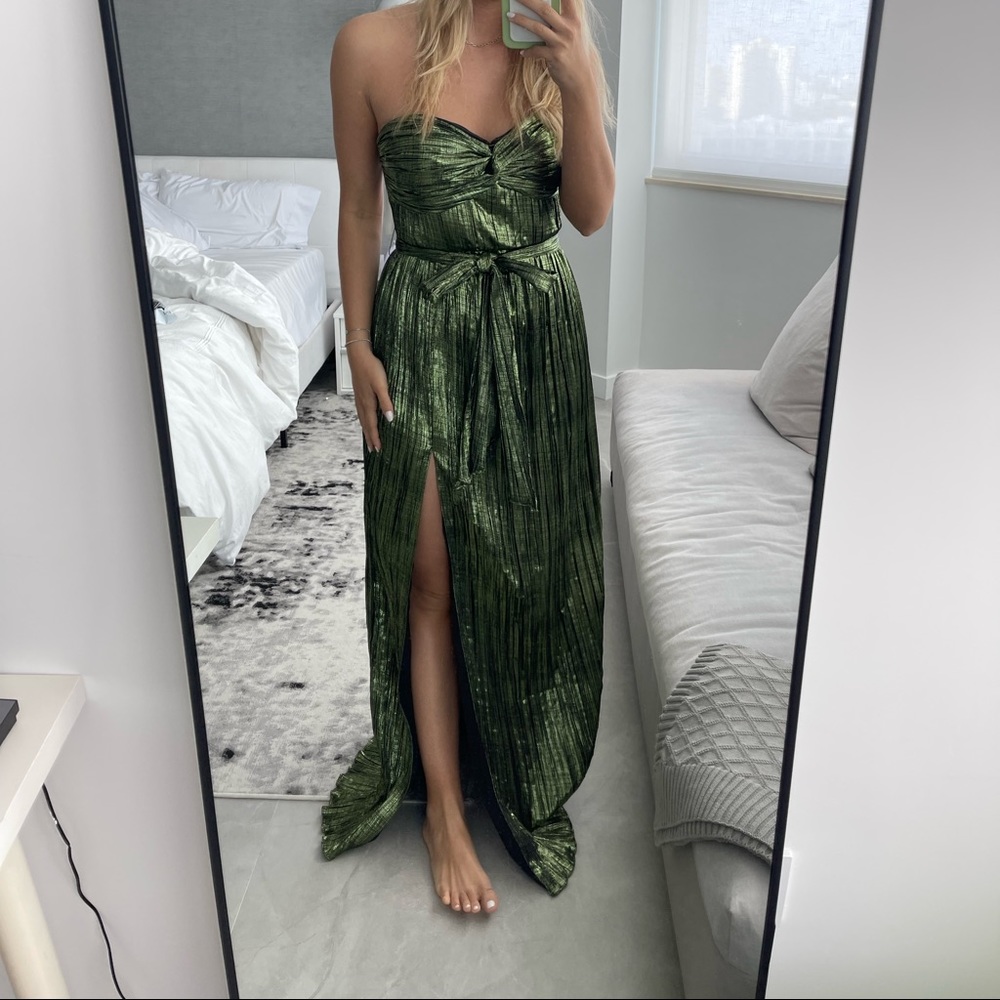 Jonathan Simkhai Metallic Green Full Length Dress NWT